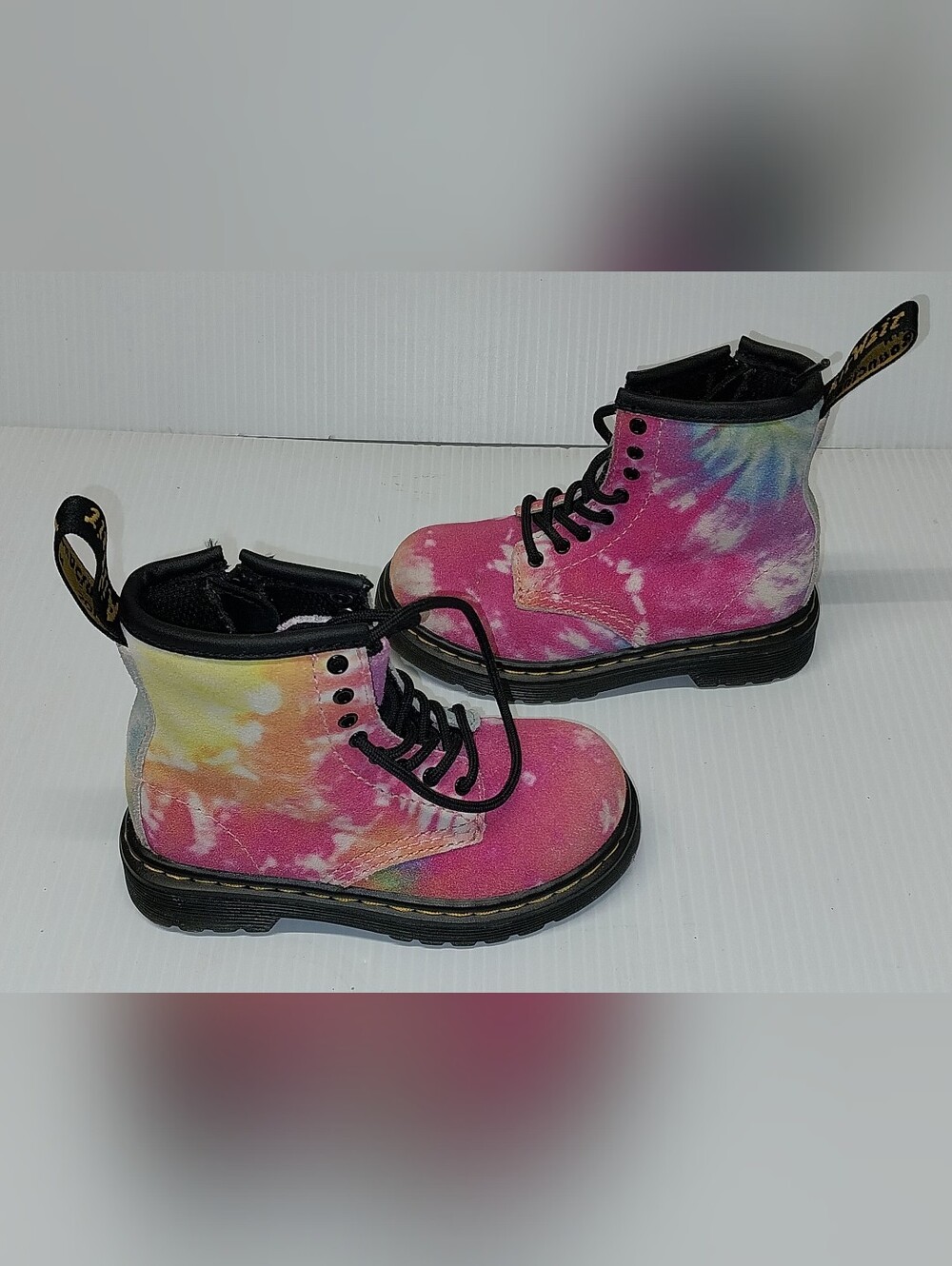 Dr. Martens Kids Tie-Dye Pink & Yellow Lace-Up Boots Sz 7